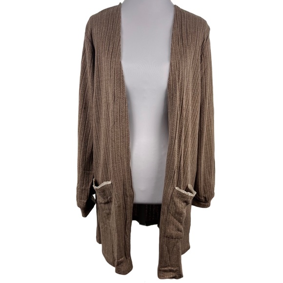 NWT Blu Pepper Cozy Ribbed Open Front Cardigan Brown Size Large - Picture 2 of 6